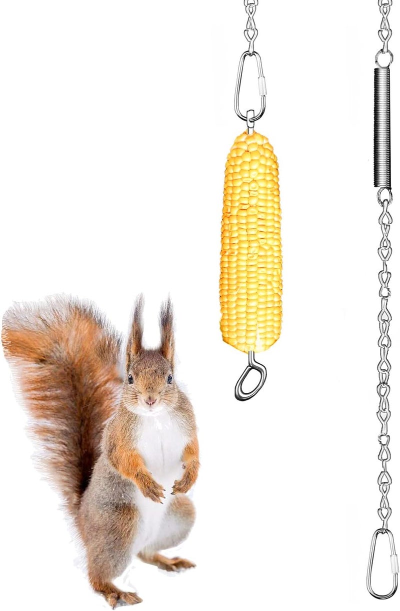Essilnn Hanging Squirrel Feeder Outside Corn Cobs Holder for Squirrels Chipmunk Funny Toy - Image 1